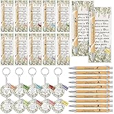 Spakon 10 Sets Christian Gifts Bulk Bible Verse Bamboo Pen Christian Floral Keychain Easter Inspirational Bookmark Religious Church Gift for Women Sunday School Teacher (Spanish)
