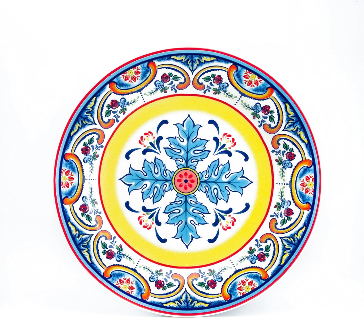 Euro Ceramica Zanzibar Collection 16 Piece Dinnerware Set Kitchen and Dining, Service for 4, Spanish Floral Design, Multicolor, Blue and Yellow: Dinnerware Sets: Kitchen & Dining