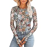 Prinbara Womens Mesh Long Sleeve Going Out Tops with Thumb Holes 2026 Spring Trendy Double Lined Fitted Cute Shirts Outfits