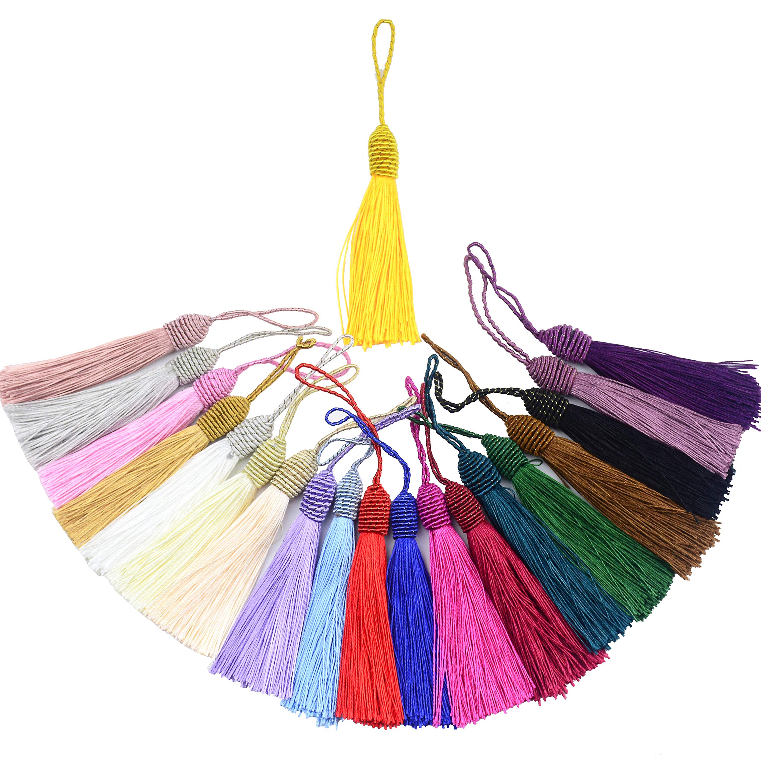 20pcs 15.5cm/6 Inches Silky Floss bookmark Tassels with 2-Inch Cord Loop and Small Chinese Knot for Jewelry Making, Souvenir, Bookmarks, DIY Craft Accessory (Multi 20pcs)