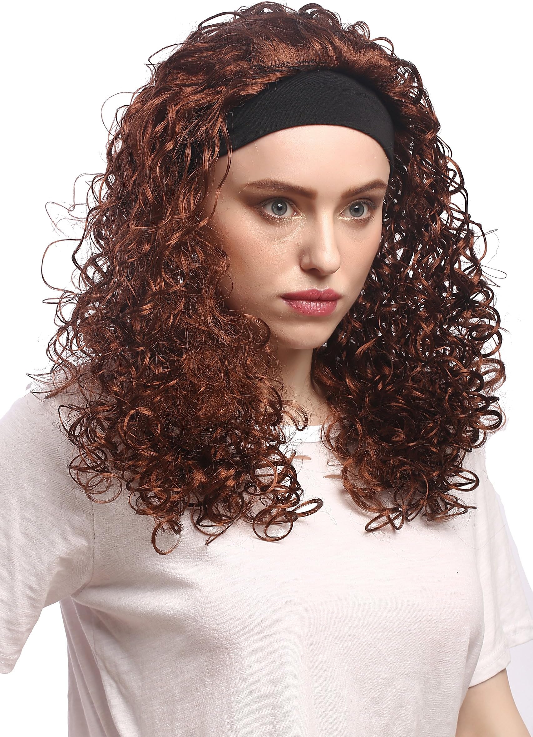 WIG ME UP - 90836-ZA33B Lady Party Wig Halloween Curls Headband Volume Brown Caribbean 80s Style