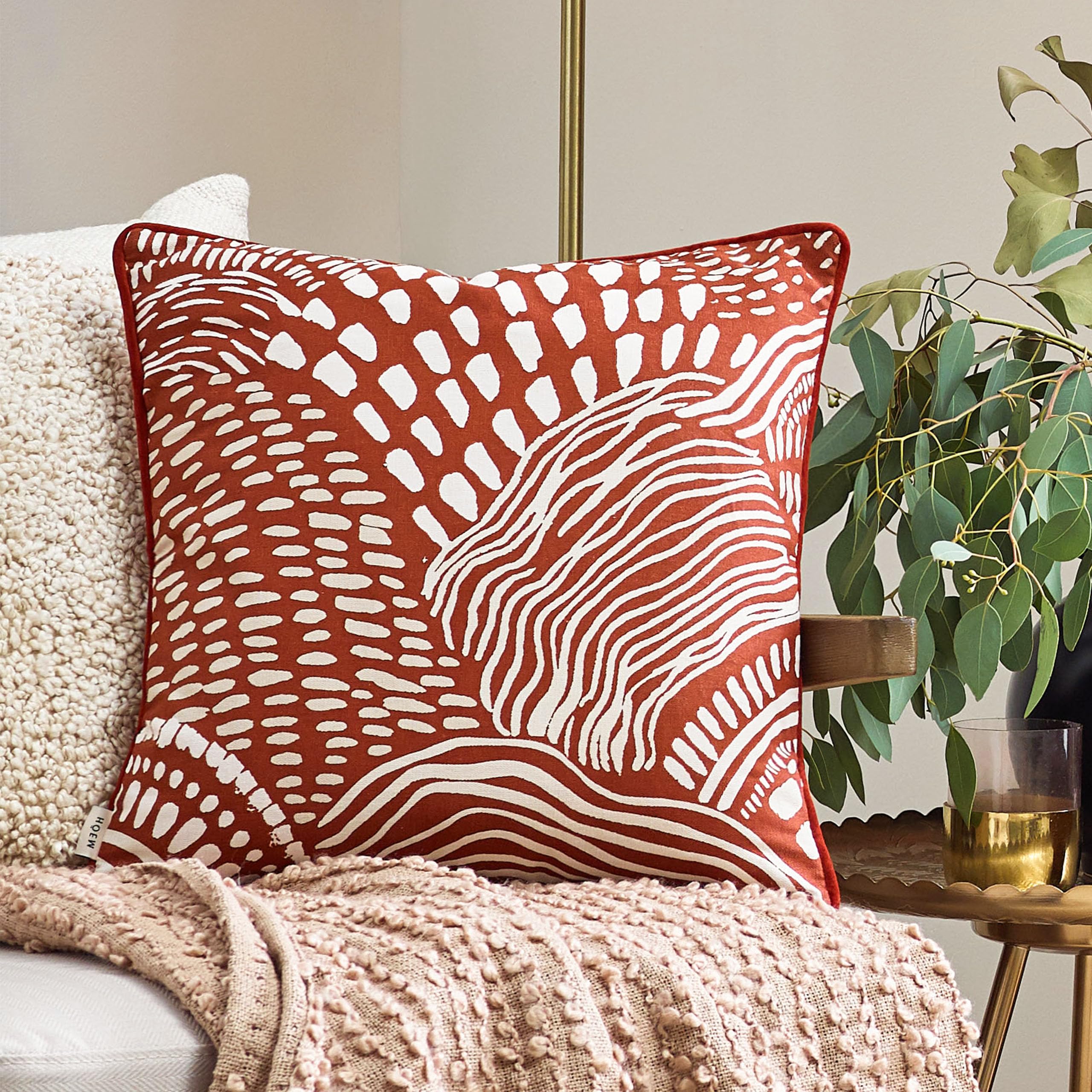 furn. Hoem Nola Abstract Cotton Piped Cushion Cover, Chestnut