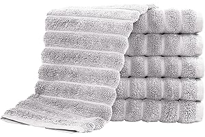 Classic Turkish Towels - 13x13 Inches 6-Pieces Luxury Ribbed Jacquard Washcloths - Quick Dry, Soft and Absorbent Face Wash Towels, Brampton Collection | (Platinum, Set of 6)