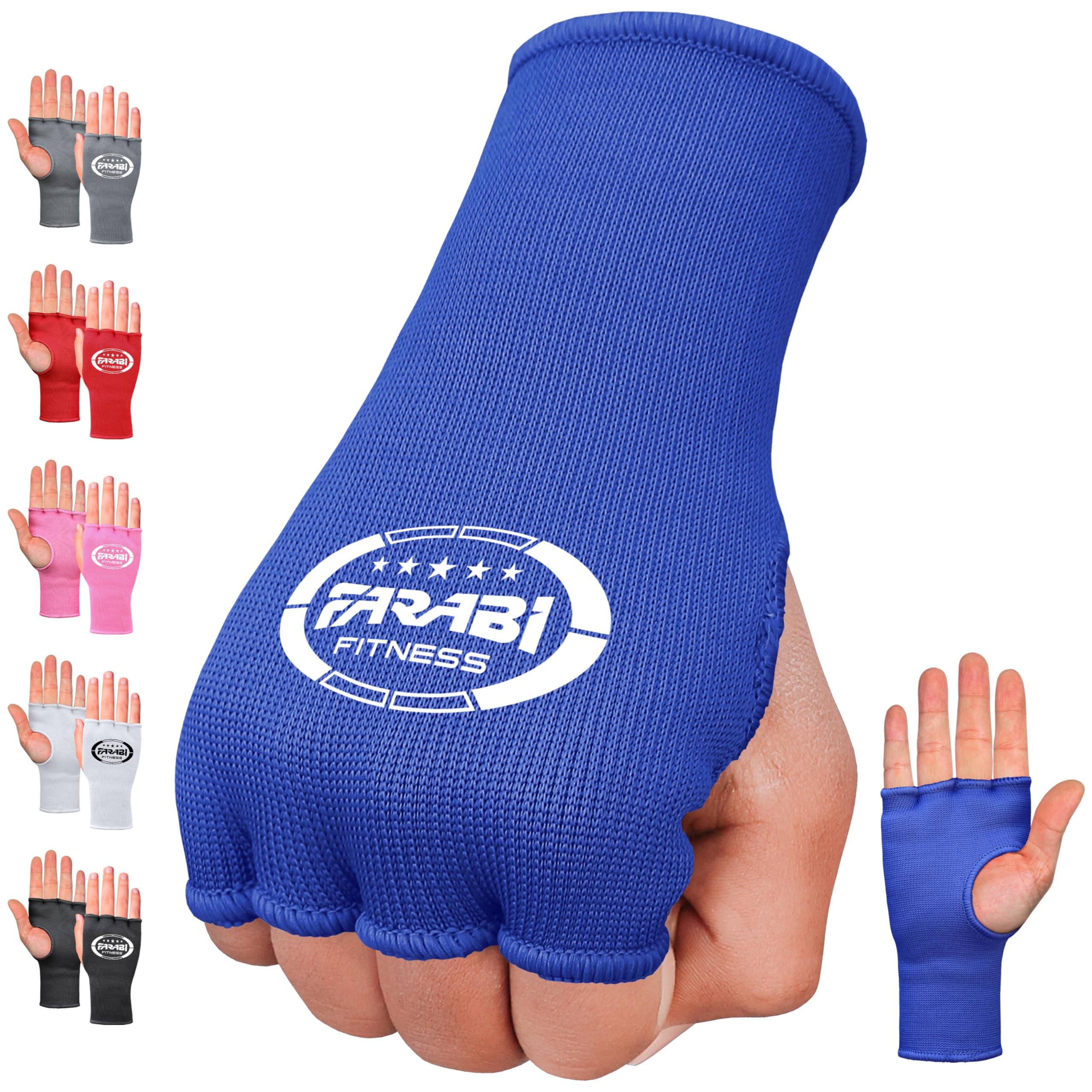 Farabi Sports Boxing Hand Wraps Half Finger Elasticated Inner Gloves for Punching Boxing Bandages Ideal for MMA, Muay Thai, Training, Combat Sports, Kickboxing and Martial Arts (Blue, L/XL)
