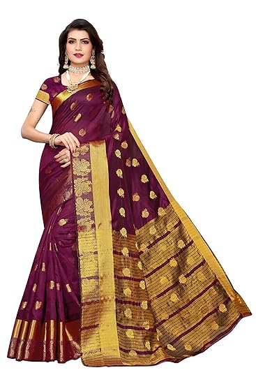 Women's Black Color Chanderi Silk Jacquard Butta Saree With Blouse Piece
