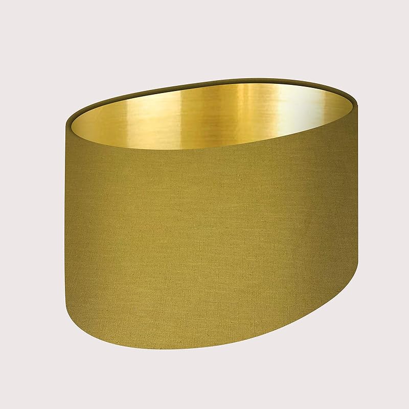 Oval Mustard Yellow 100 Linen Fabric with a Brushed Gold Metallic