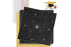 BRIFUTR 2025 Upgrade Graduation Cap Decorations kit, Includes 12 Pcs 9.5 X 9.5 Graduation Cap Topper Blank Glitter Cardstock with Self-Adhesive and 5 Sheets Rhinestones for Graduation Cap Topper