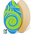 BPS New Zealand ‘Koru’ Skimboard with Colored EVA Grip Pad and High Gloss Clear Coat Wooden Skim Boards for Kids and Adults | Choose from 3 Sizes and Traction Pad Color