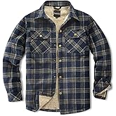 Puwasa Men's Sherpa Lined Cotton Flannel Shirt Jacket Plaid Button Up Jacket Coat for Men with Pocket