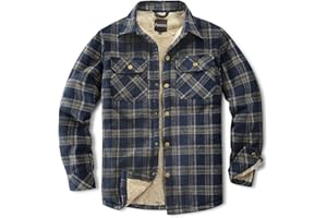 Puwasa Men's Sherpa Lined Cotton Flannel Shirt Jacket Plaid Button Up Jacket Coat for Men with Pocket