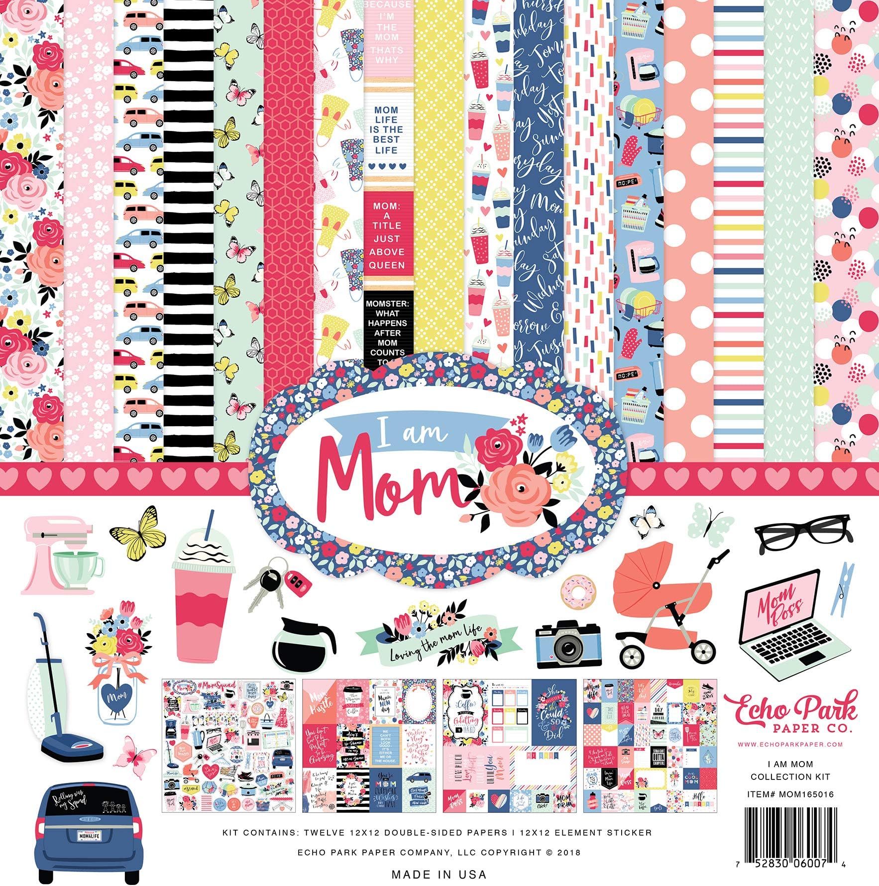 ECHO PARK PAPER COMPANY I AM MOM Collection 12X12 KIT, Pink, Green, Red,Navy, Blue, Teal, Black, One Size