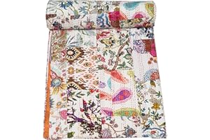 Marubhumi Quilts Indian Handmade Indian Traditional Blankets, Reversible, Paisley Print Vintage Kantha Quilt, Comforter, Pure Cotton Patchwork, Multicolor - Queen 90 x 108 Inches