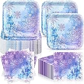 Zhehao 72 Pcs Winter Snowflake Paper Plates and Napkins Set Serve 36, 7" Square Dessert Plates and Napkins Snowflake Wonderland Disposable Dinnerware Decoration for Winter Birthday Holiday New Year