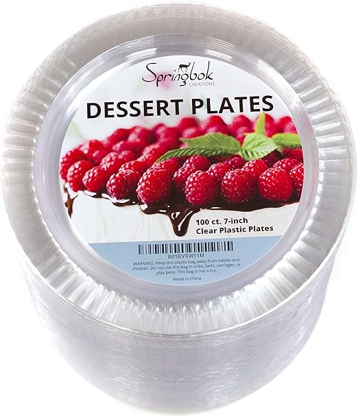 100 Disposable Clear Plastic Dessert Plates (7inch