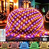 Pooqla RGB Christmas Net Lights Outdoor Mesh Lights 9.8 x 6.6 ft Clear Wire | 35 Colors Changing Bush Lights Outdoor, Waterproof Halloween Net Lights with Remote Connectable for Bush Yard Decorations