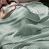 Bedsure Cooling Cotton Waffle Queen Size Blanket - Lightweight Breathable Summer Blanket of Rayon Derived from Bamboo for Hot Sleepers, Luxury Throws for Bed, Couch and Sofa, Mint Green, 90x90 Inches