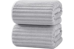 XIQ 39x79 Inches Bath Sheets Extra Large Bath Towels for Adults Luxury Super Soft Absorbent Striped with Hanging Loop Microfiber Shower Towels for Bathroom(Grey, 2PCS)
