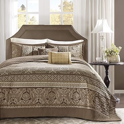 Madison Park Striped Bedspread Set, Oversize Queen, Brown/Gold