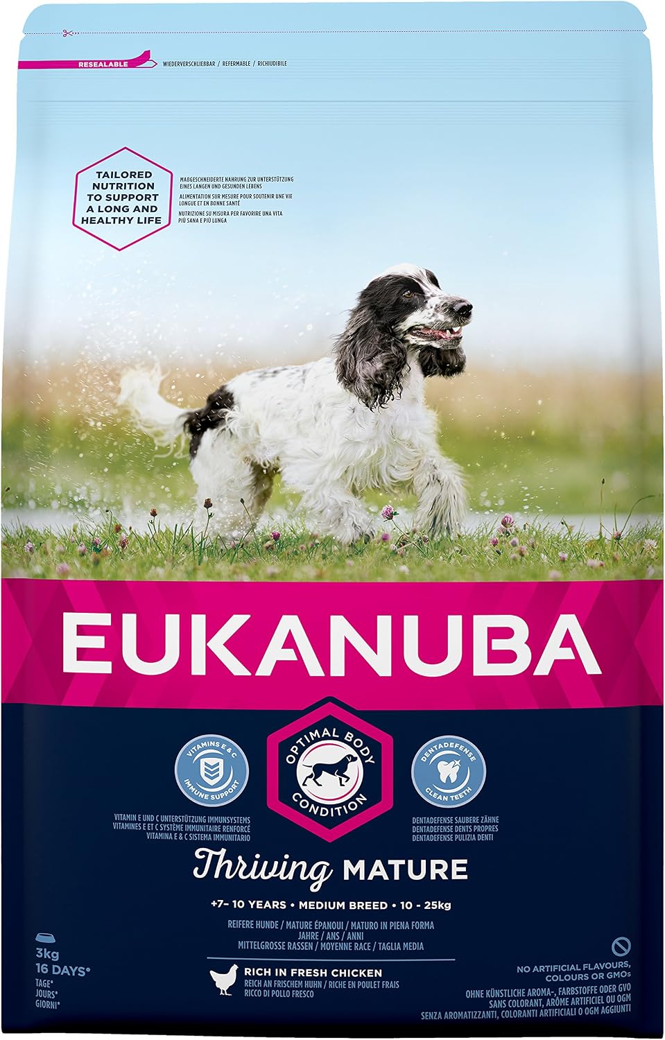 Eukanuba Complete Dry Dog Food for Mature Senior Medium Breeds with Fresh Chicken 3 kg, Mature & Senior Small & Medium Breeds