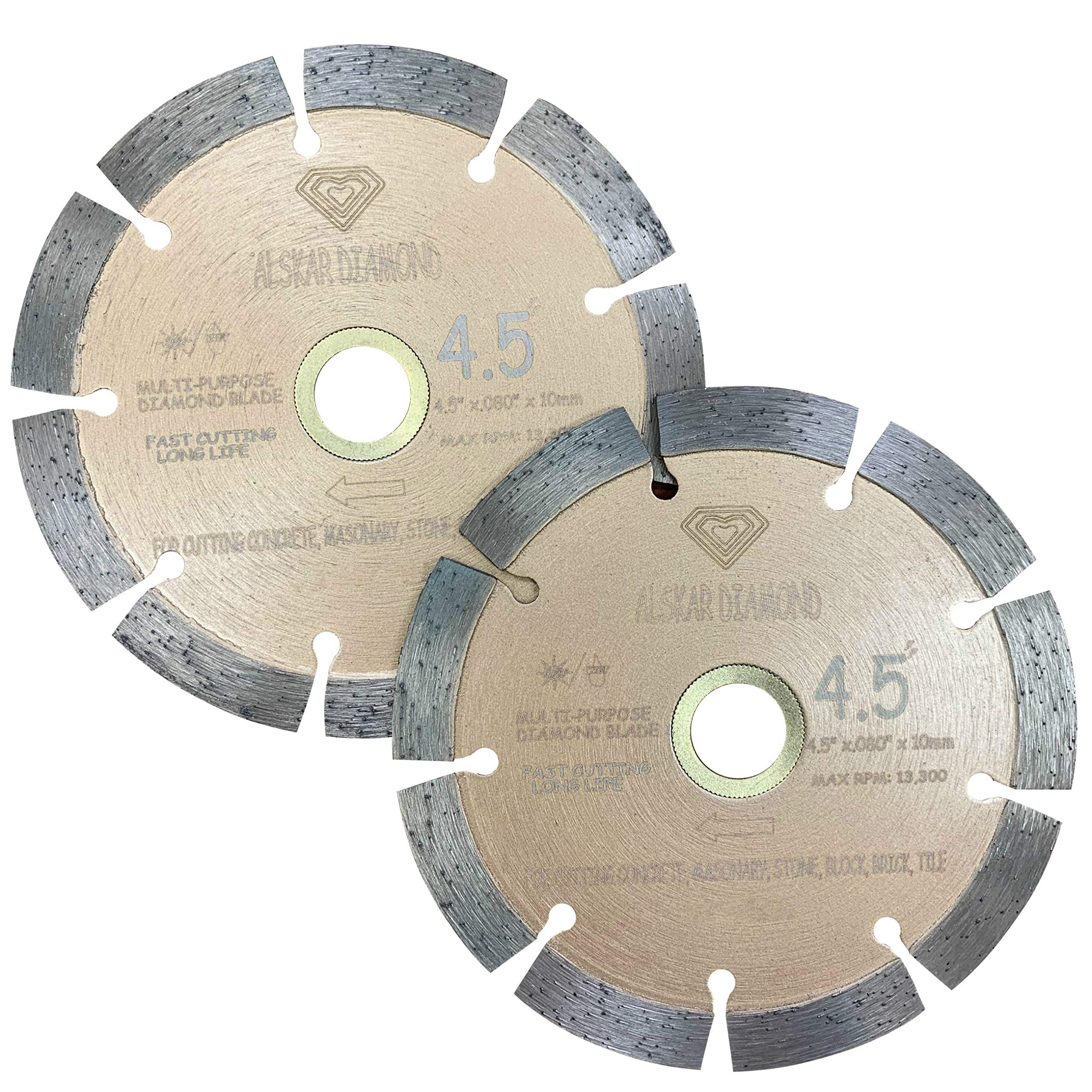 Photo 1 of (2 Pack) ALSKAR DIAMOND USA ADLSS 4-1/2 inch Dry or Wet Cutting General Purpose Power Saw Segmented Diamond Blades for Concrete Stone Brick Masonry (4 1/2" - 2 pcs)