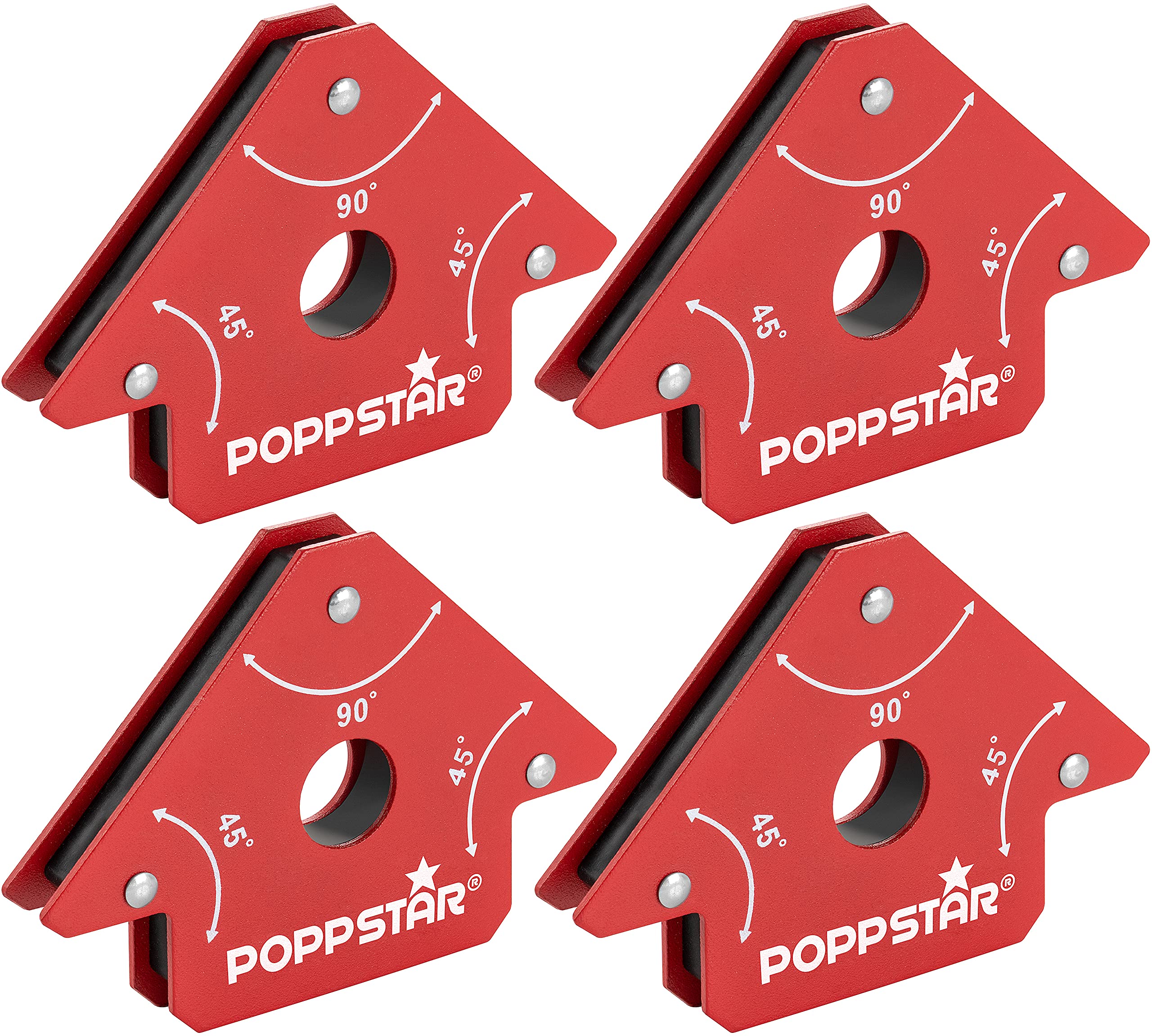 Poppstar Welding magnet (welding angle holding force 11.3 kg - 45/90/135°), 4 pieces, red