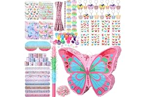 Spakon 113 Pcs Butterfly Piñata Butterfly Birthday Party Supplies Piñata Set 16 Mini Notebook 16 Pencil 16 Keychain 16 Silicone Bracelet 16 Mini Rings 16 Sticker 16 Stamp Party Supplies Gifts