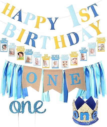 Amazon Com First Birthday Decoration Set For Boy 1st Baby Boy
