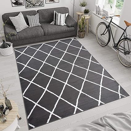 Tapiso Luxury Tappeto Moderno Soggiorno Camera Da Letto Salotto Bianco Grigio Grafite Linee A Pelo Corto 200 X 300 Cm