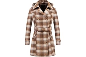 Chrisuno Women's Double Breasted Pea Coat Hooded Long Winter Trench Coat