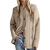 MISSACTIVER Women’s Contrast Trim Cardigan Sweaters Button Down Cable Knit Chunky Jacket Casual Winter Outerwear Coats