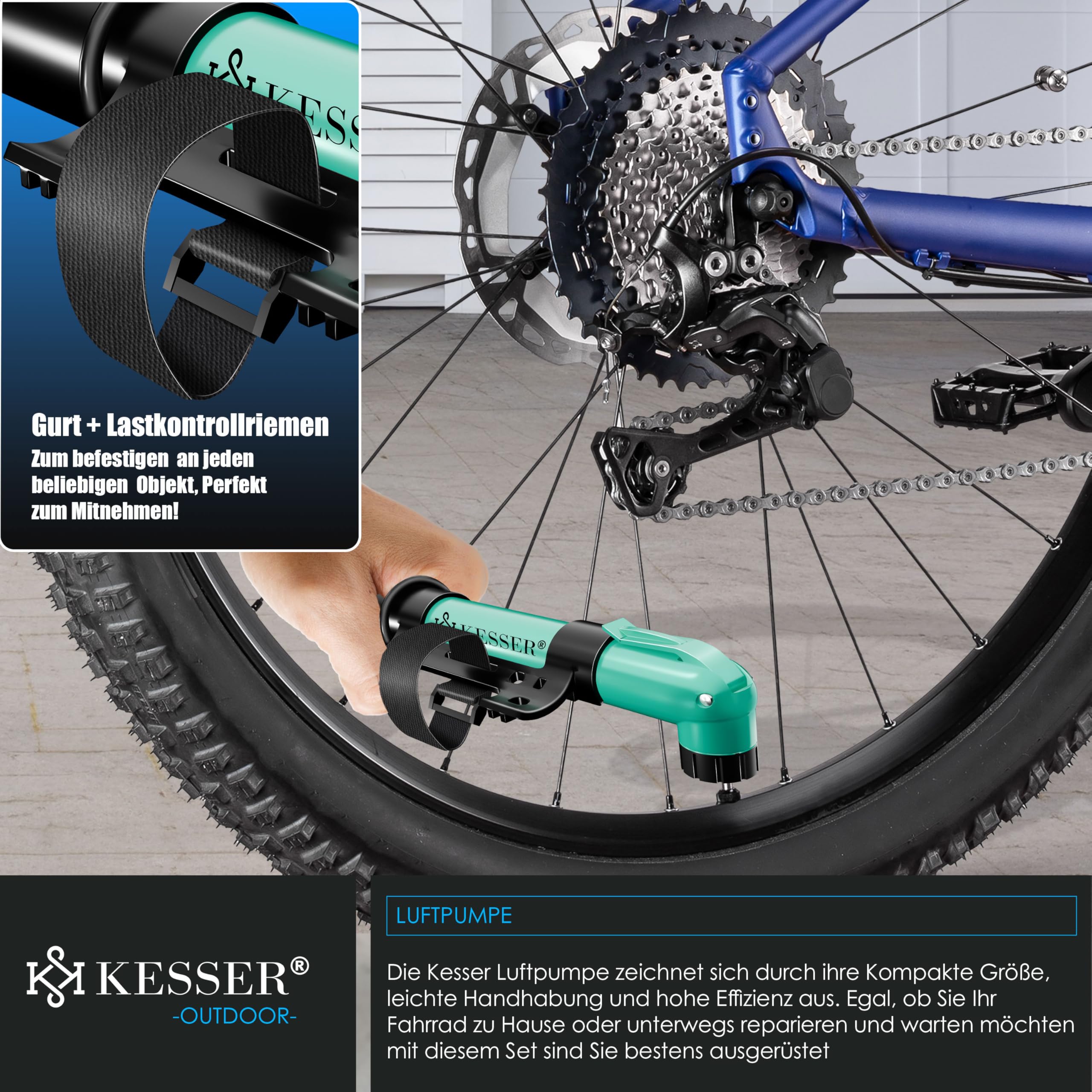 KESSER® Fahrradständer Boden einzeln für Mountainbike, E-Bike, Citybike, Rennrad, MTB | Fahrrad Montageständer | Freistehender Fahrradhalter Ständer Eisen | Reifenbreite bis 65mm | Inkl. Luftpumpe 9