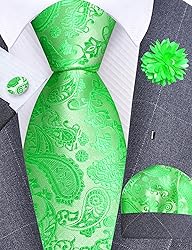GUSLESON Mens Lime Green Tie for Wedding Silk