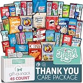 Gift A Snack - Thank You Snack Box Variety Pack Care Package + (45 Count) | Greeting Card, Appreciation Sweet Treats Gift Basket, Candies Chips Crackers Bars - Office Food Assortments