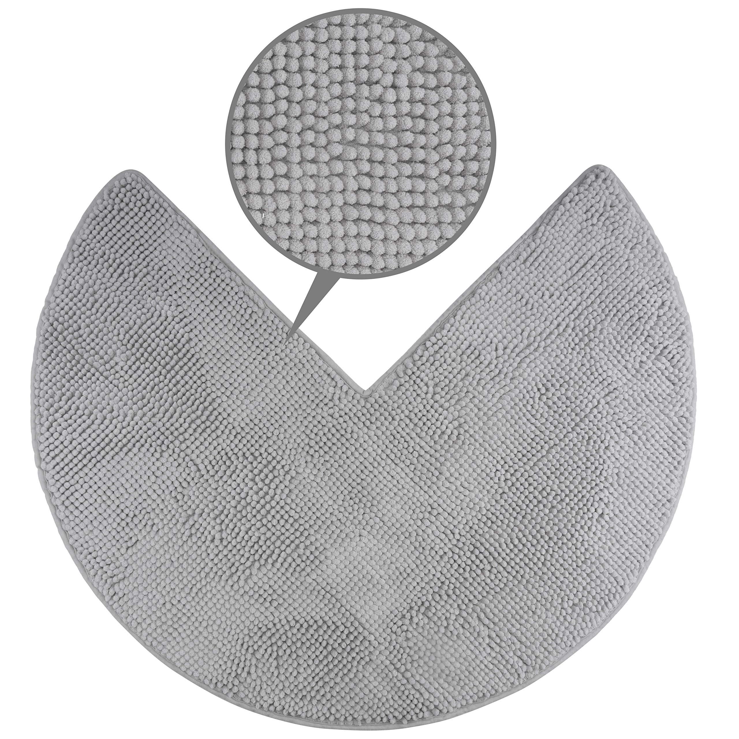 fluffy® Bath Mat for Corner Showers, made of Chenille, with Non-Slip Bottom (Round | Inner Dimensions 45 x 45 cm, Grey) — image 1