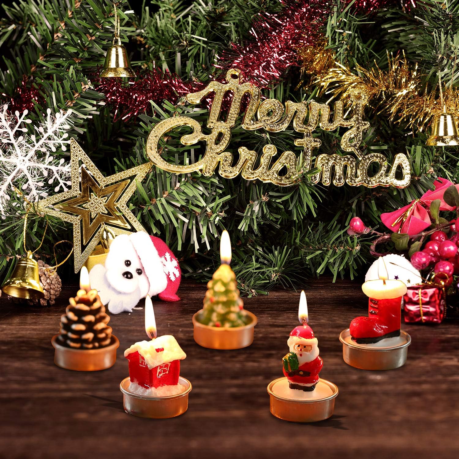 SIXPEN Christmas Tea Lights Candles for Birthday Home Party Wedding Holiday Celebration Decoration Christmas Ornaments（Boot）: Home & Kitchen