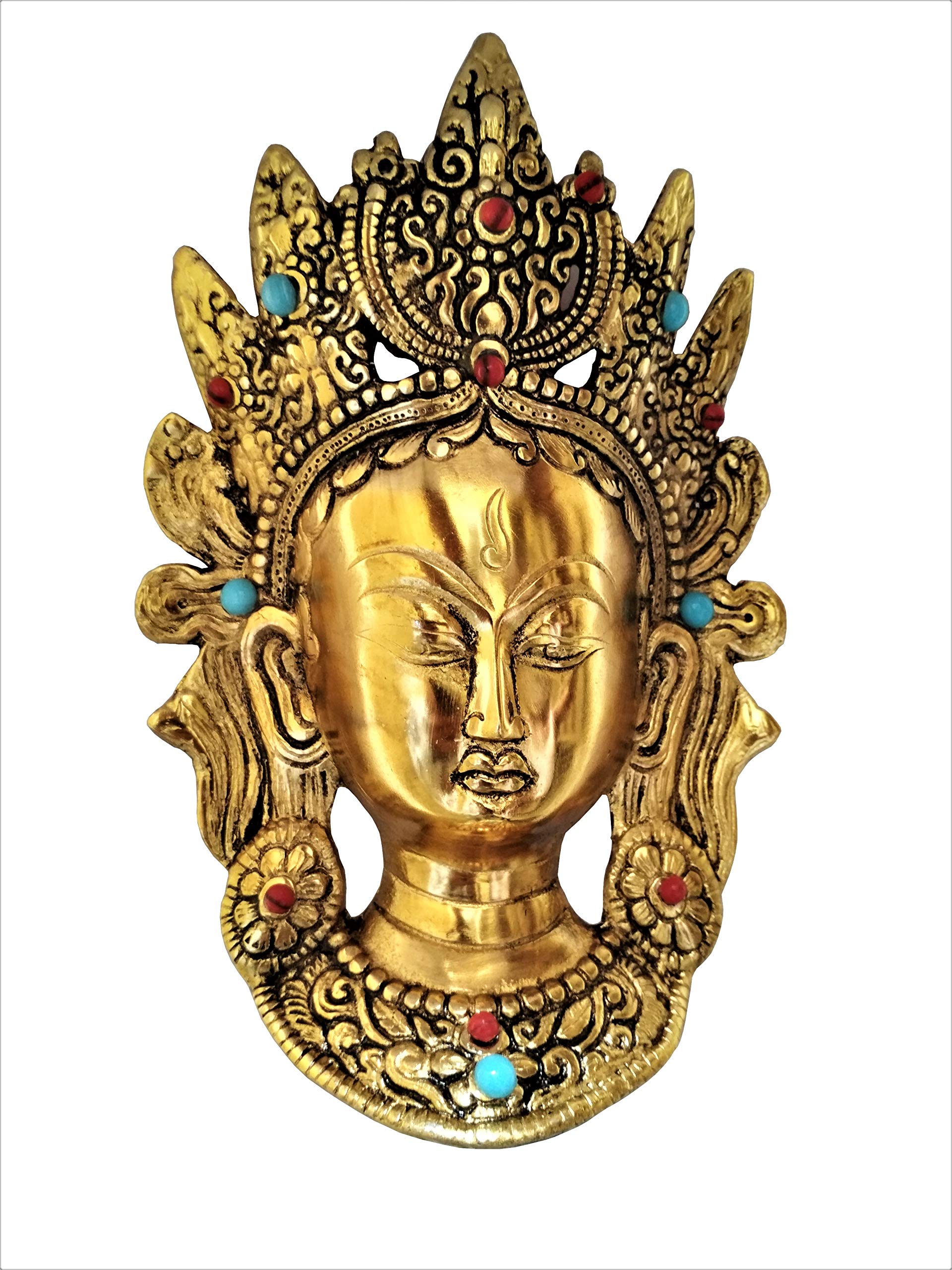 Purpledip Metal Mask Goddess Tara: Buddhist Goddess Wall Plaque (11548)