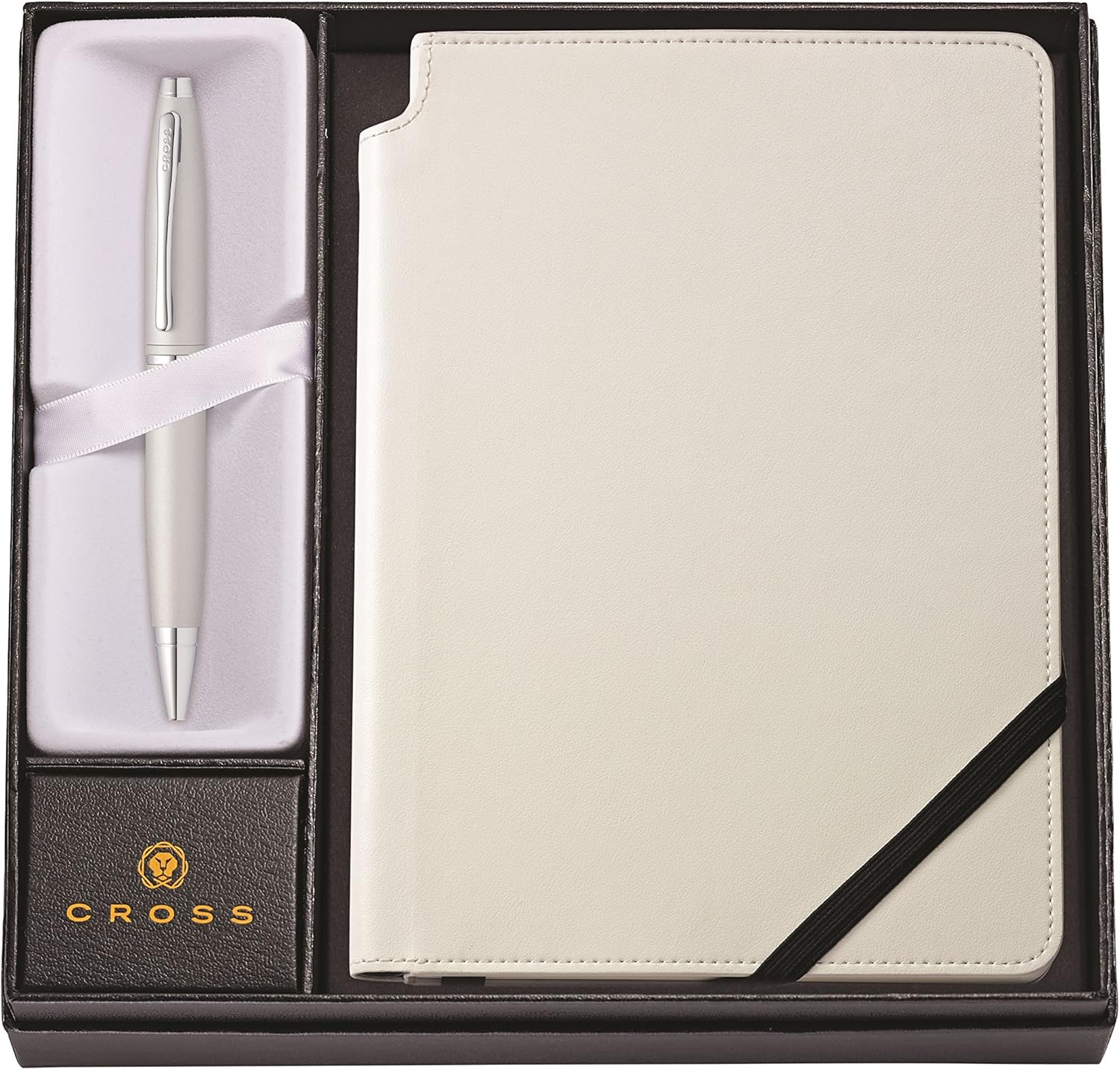 CROSS Calais Satin Chrome Gift Set including Ballpoint Pen and Medium White Lined Journal incl. Premium Gift Box