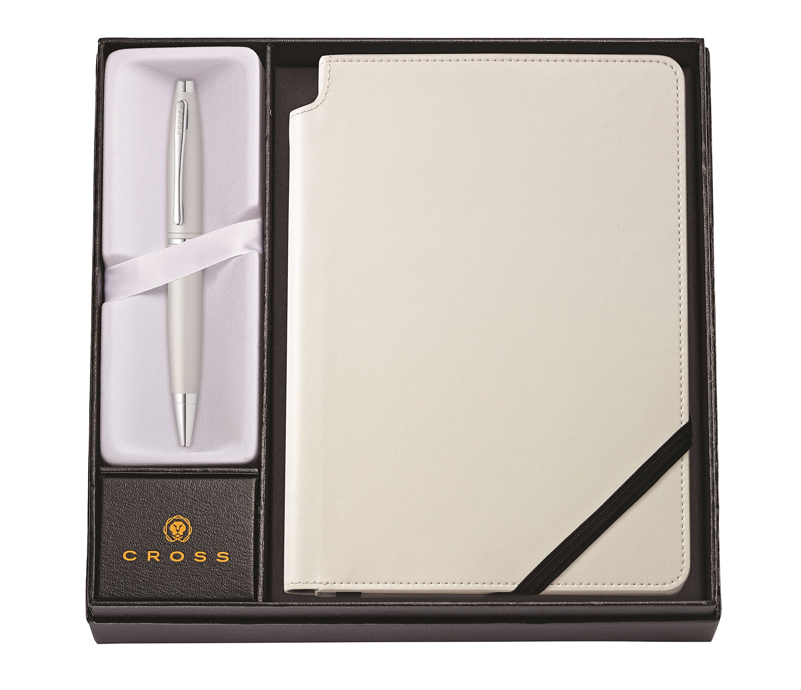 CROSS Calais Satin Chrome Gift Set with Ballpoint Pen and Medium White Lined Journal incl. Premium Gift Box