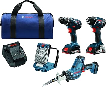 Amazon Com Bosch 18v 4 Tool Combo Kit With Compact Tough Drill