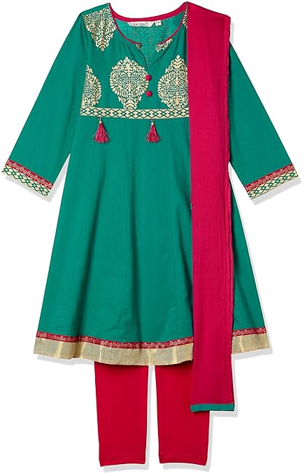 Girls' Straight Regular Fit Salwar Suit(Colors & Print May Vary)