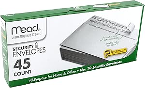 Mead #10 Envelopes, Security, Press-it Seal-it, 4-1/8" X 9-1/2", White, 45 Per Box (75026)