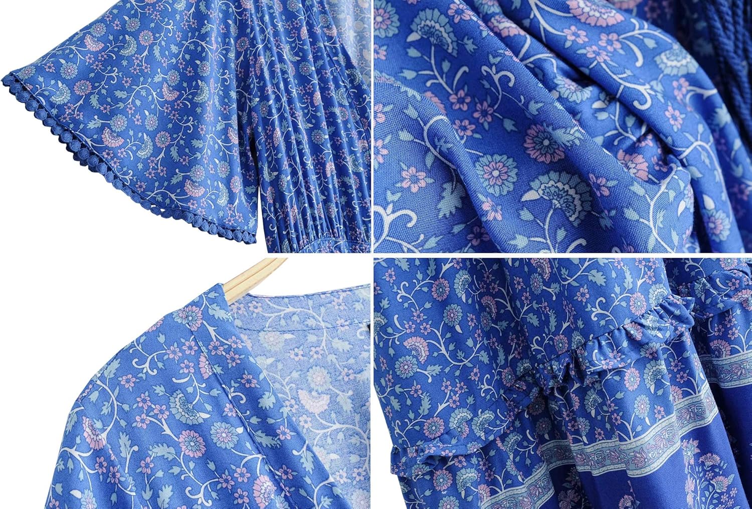 R.Vivimos Womens Summer Cotton Short Sleeve V Neck Floral Print Casual Bohemian Midi Dresses: Clothing