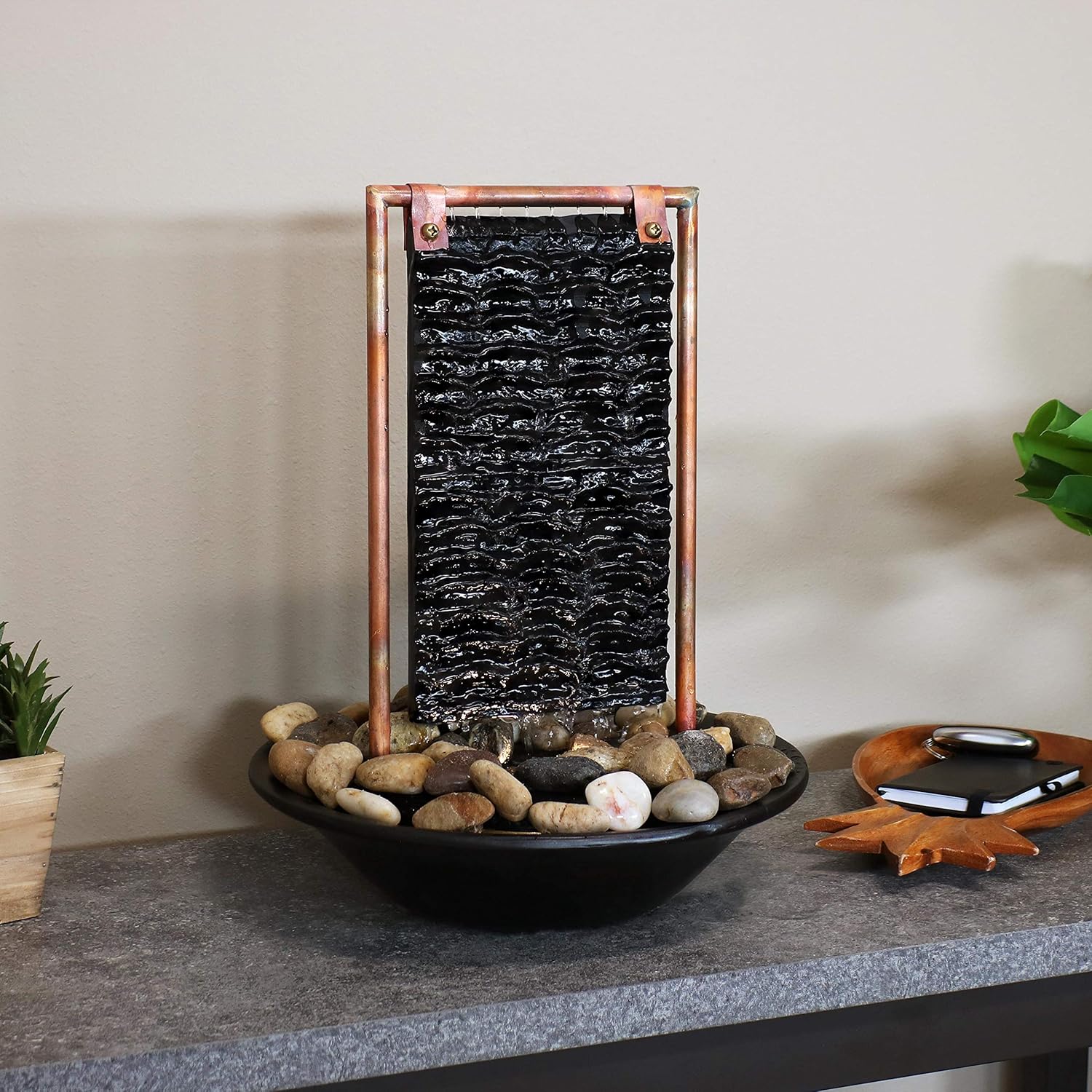 Sunnydaze Billowing Slate Tabletop Water Fountain - Mini Indoor Water Fountain with LED Light - Relaxing Home Decor Accent Piece for Living Room, Office or Bedroom - 16-Inch: Kitchen & Dining