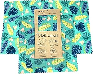 Meli Wraps Beeswax Wraps - Reusable Food Wrap Alternative to Plastic Wrap. Certified Organic Cotton, Made with Hawaiian Beeswax. 3-Pack includes sizes (SML) in Beautiful Original Prints