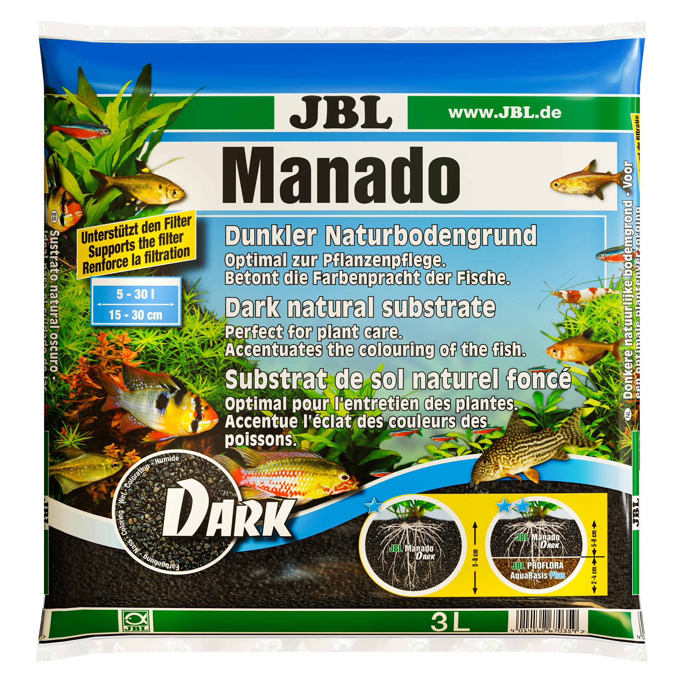 JBL Manado DARK 3 l, Dark natural substrate for aquariums