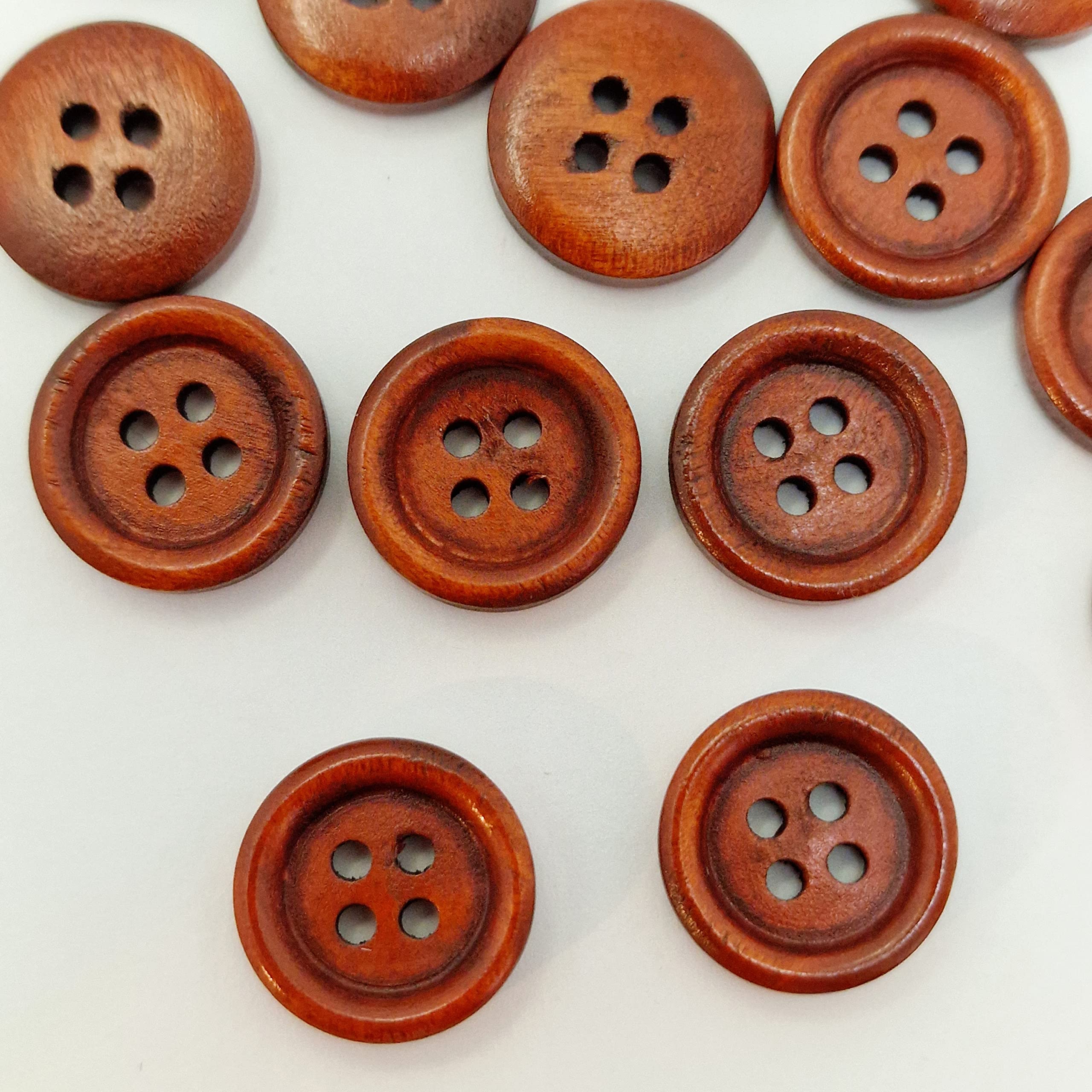 MajorCrafts® 44pcs 15mm 4 Holes Sewing Round Wood Buttons Craft Embellishments (Red Brown)