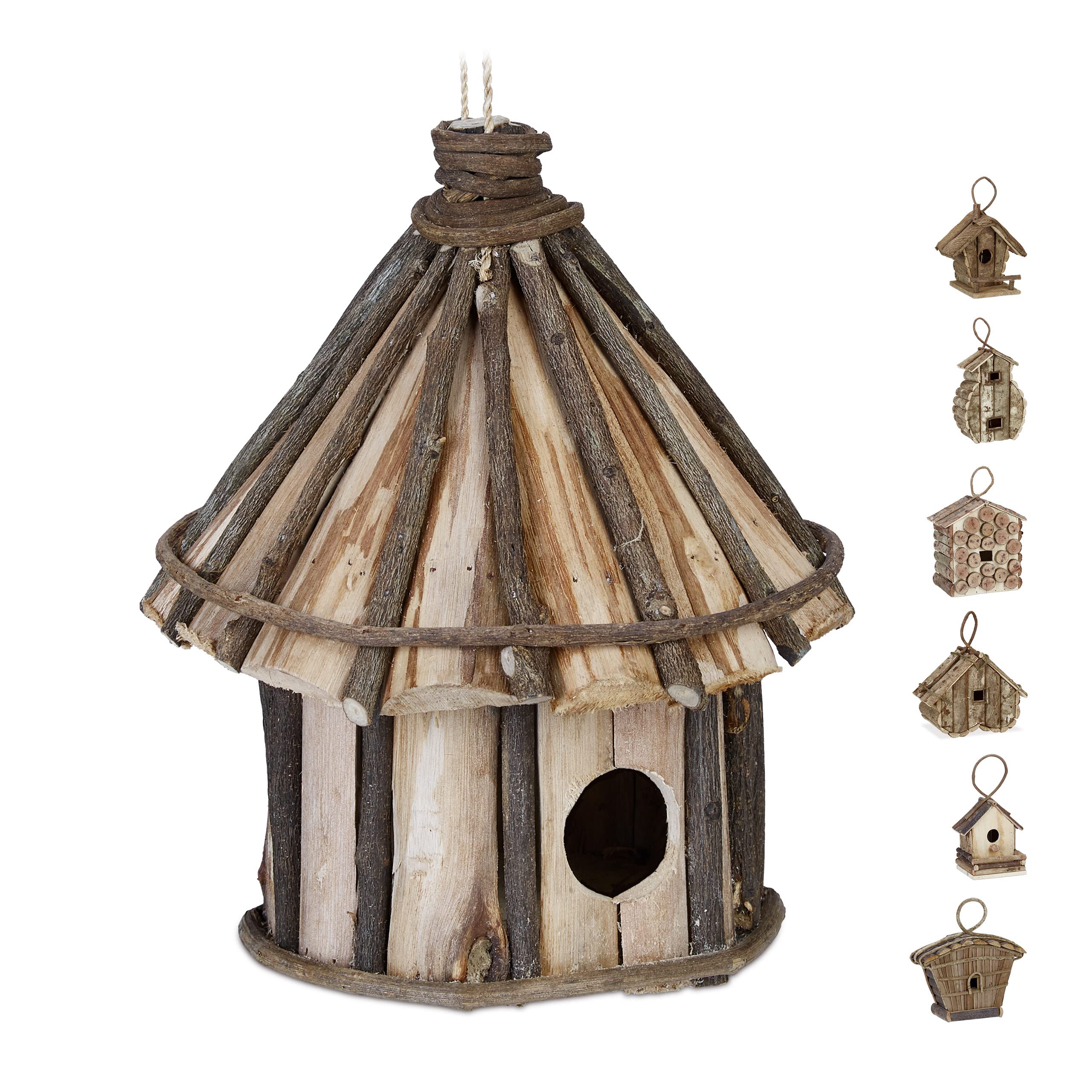 Relaxdays, Natural Hanging Decor Birdhouse, Untreated Wood, Balcony, Patio, Garden, Nesting Aid, 25 x 20 cm, 10027973_815