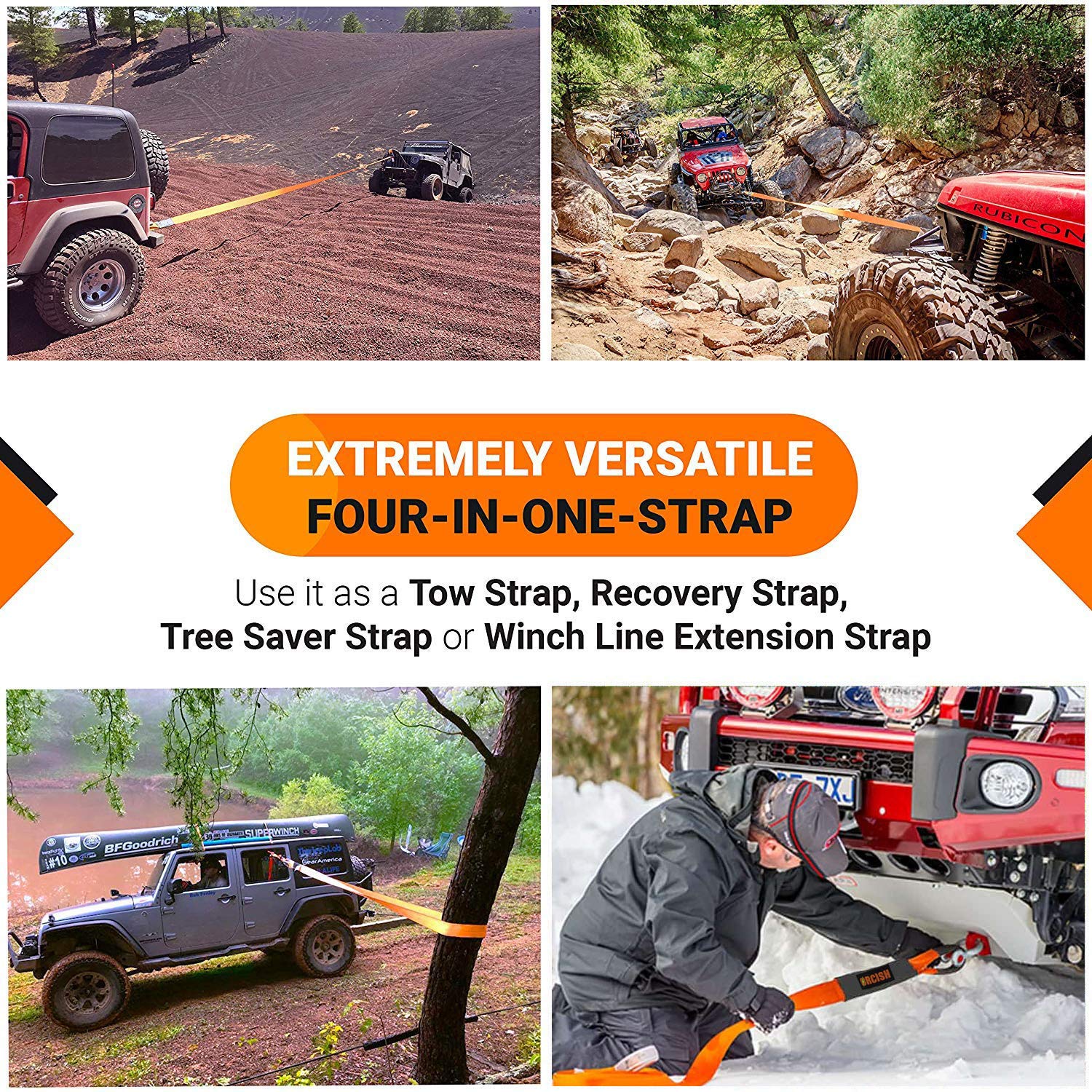 ORCISH 66ft X 2In Tree Saver Recovery Tow Strap Winch Strap11000lb