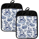 HUGANE Chinoiserie German Shepherd Pot Holders for Kitchen, German Shepherd Gifts, Blue and White Classic Toile de Jouy Dog Heat Resistant Hot Pads and Oven Mitts for Baking Cooking
