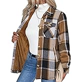 Zeagoo Women's Fleece Sherpa Jacket Casual Long Sleeve Button Down Flannel Shacket Shirt Winter Coat with Pockets